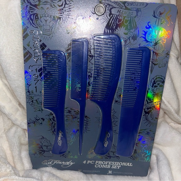 Ed Hardy 4 pc professional navy blue 1971 comb grooming set styling tail dresser - Picture 1 of 15